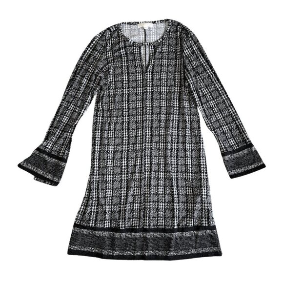 Michael Kors Dresses & Skirts - Black White Houndstooth Jacquard Michael Kors Long Sleeve Knee Length Dress L